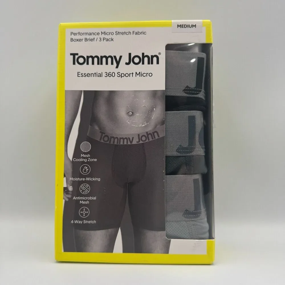 Tommy John Men's 3 Pack Essential 360 Sport Micro Boxer Briefs Medium M NIB